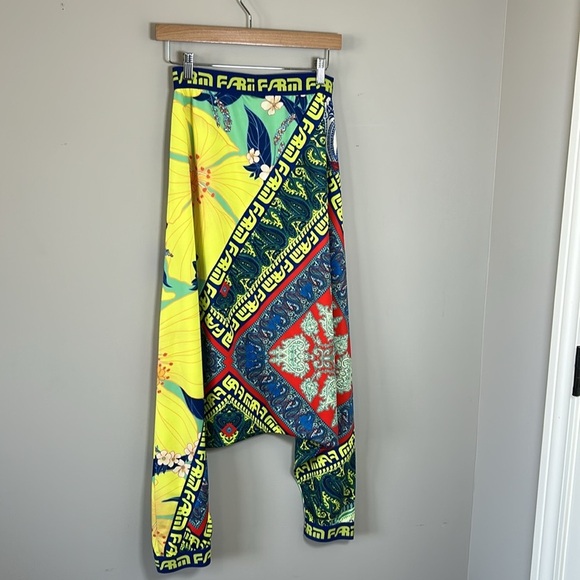 Farm Rio Patchwork Pants Logo Yellow Green Harem Pant Pull On Sz XS NEW - Picture 6 of 11